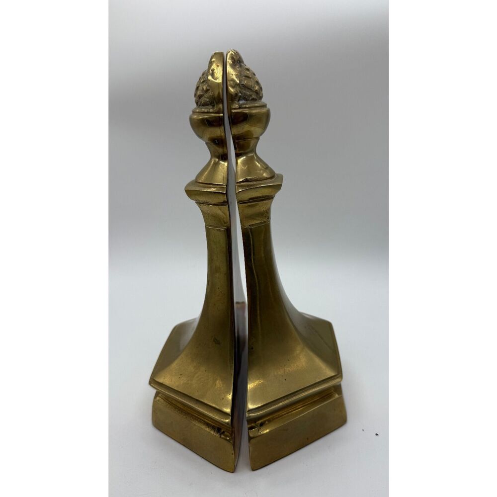 Vintage  Brass Bookends With Pinecone‎ Finial Heavy Glam Regal Decor